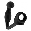 Чёрная анальная пробка с эрекционным кольцом Shots Media BV SONO №2 SON002BLK