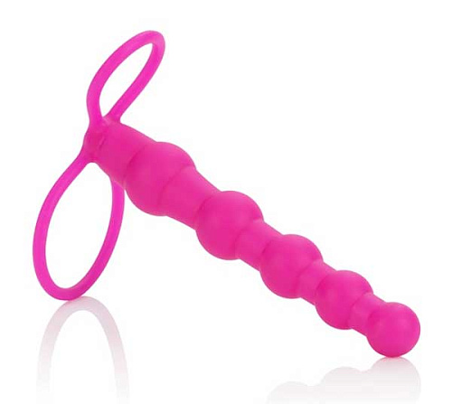 Розовая насадка для двойного проникновения California Exotic Novelties Silicone Love Rider Beaded Dual Penetrator SE-1515-30-3 (14,5 см)
