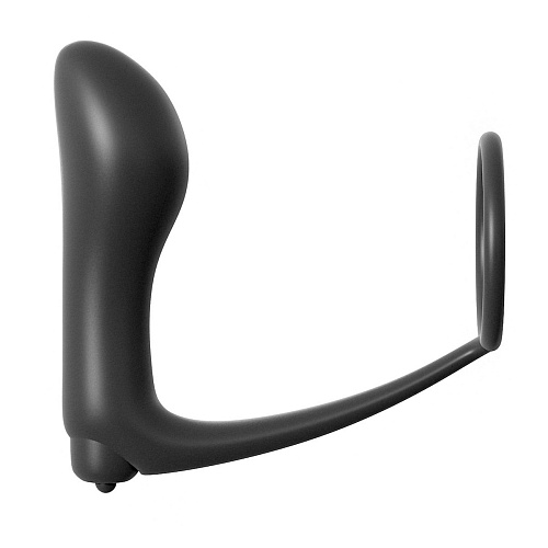Чёрная анальная пробка с вибрацией с эрекционным кольцом Pipedream Ass-Gasm Cockring Vibrating Plug PD4684-23