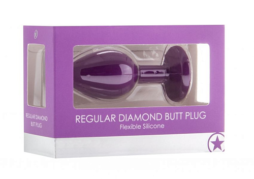 Фиолетовая анальная пробка с прозрачным кристаллом Shots Media BV OUCH! Regular Diamond Butt Plug OU181PUR (7,3 см)