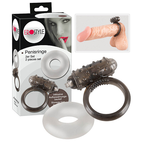 Набор их 2 эрекционных колец чёрного и белого-с вибрацией и без Orion 0509248