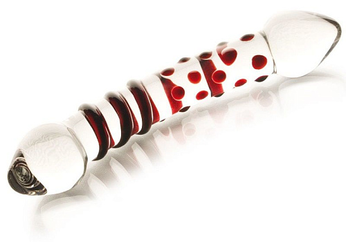 Двусторонний стеклянный фаллос с точками и спиралью Sexus 912045