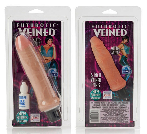 Водонепроницаемый вибромассажёр телесного цвета California Exotic Novelties Futurotic Veined Vibrating Dong 5.5 SE-0864-20-2 (16 см)