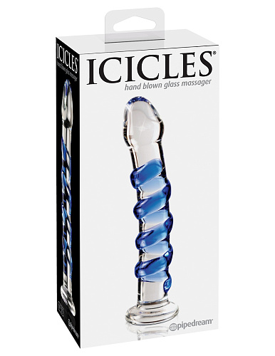 Стеклянный фаллоимитатор с голубыми спиралями Pipedream ICICLES № 5 PD2905-00