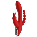 Красный вибромассажёр-кролик с анальным стимулятором Dream Toys HERA 21626 (21 см)