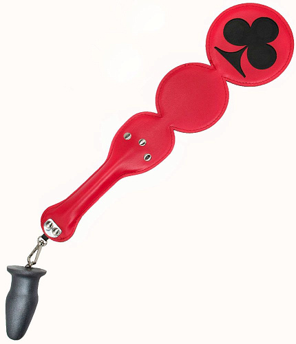 Красная шлёпалка с анальным плагом LOVETOY (А-Полимер) «Трефы» 520600