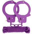 Фиолетовые наручники из листового металла в комплекте с верёвкой Dream Toys BONDX METAL CUFFS LOVE ROPE SET 20871