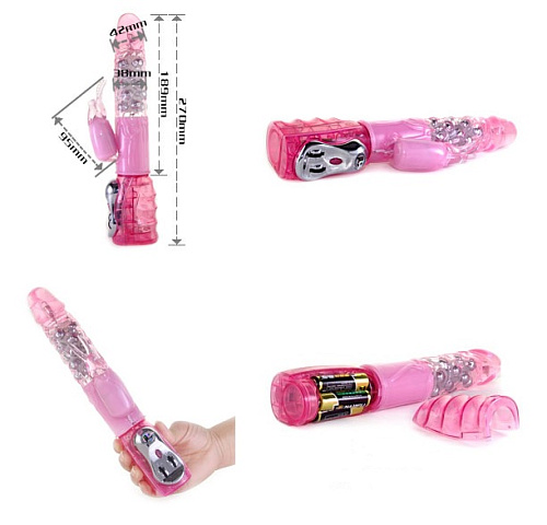 Розовый вибратор с клиторальным стимулятором Baile Travel Raptner Fun BW-020027-0101 (27 см)