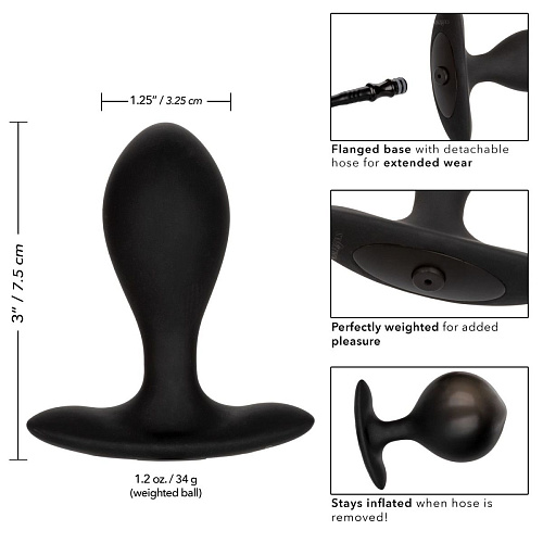 Чёрная расширяющаяся анальная пробка California Exotic Novelties Weighted Silicone Inflatable Plug M SE-0429-10-3