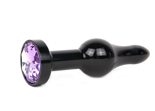 Удлиненная шарикообразная чёрная анальная втулка с сиреневым кристаллом Anal Jewelry Plug ZBCK-15 (10,3 см)