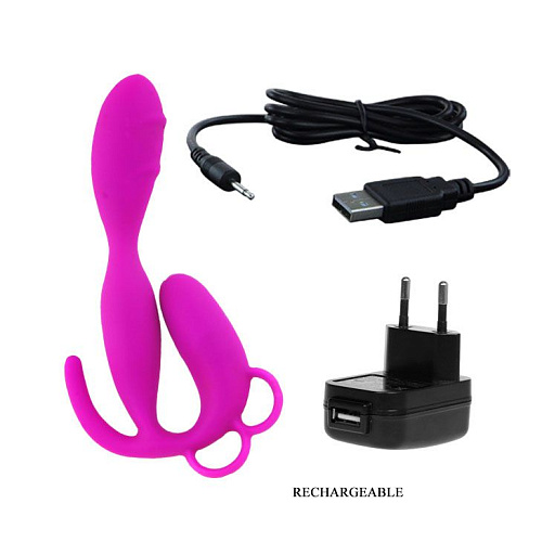 Лиловый вибратор со стимуляцией клитора и ануса Baile BI-014204 (22,5 см)