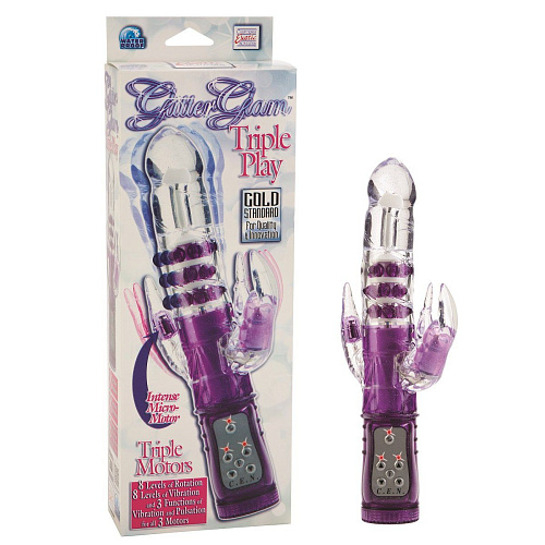 Фиолетовый тройной хай-тек вибратор California Exotic Novelties GLITTER GLAM SE-0675-25-3 (25 см)
