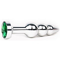 Удлинённая серебристая анальная втулка с зелёным кристаллом Anal Jewelry Plug QSLV-07 (11,3 см)
