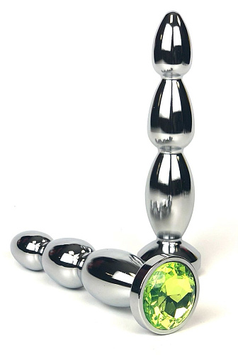 Серебристая анальная пробка-ёлочка с лаймовым кристаллом Vandersex 159-MAS2 (12 см)