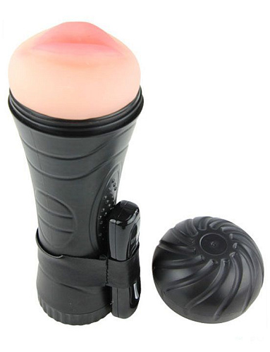 Мастурбатор-ротика чёрно-бежевого цвета в футляре с вибрацией Eroticon Lolita 30442