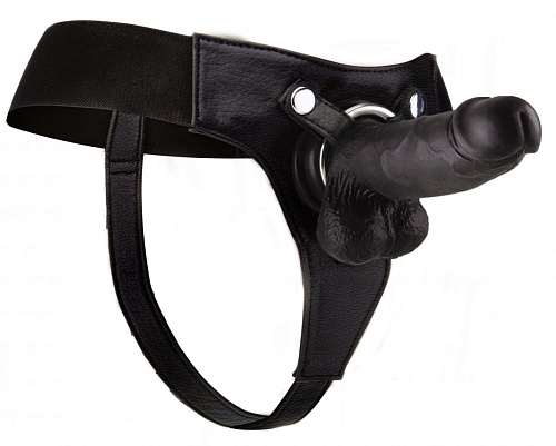 Страпон чёрного цвета Shots Media BV Realistic 8 Inch Strap-On OU155BLK (20 см)