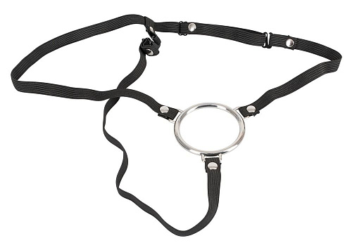 Полый вибрострапон телесного цвета на чёрных ремнях Orion Vibrating Strap-On 0590118 (22,5 см)