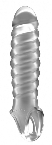 Прозрачная ребристая насадка Shots Media BV Stretchy Penis Extension No.32 SON032TRA