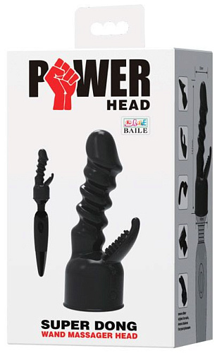 Чёрная насадка на вибромассажёр для клиторально-вагинального массажа Baile BI-014353