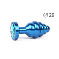 Коническая ребристая синяя анальная втулка с голубым кристаллом Anal Jewelry Plug ABL-05-S (7,1 см)