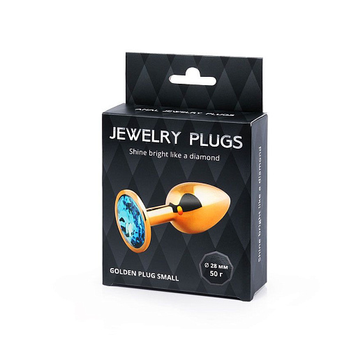 Золотистая анальная пробка с голубым стразом Anal Jewelry Plug GS-05 (7,2 см)