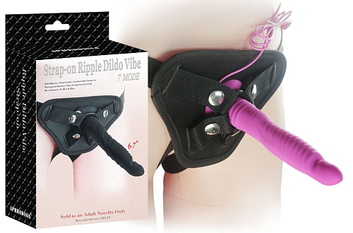 Розовый вибрострапон Howells 6.7 inch Strap-on Ripple Dildo Vibe 92007Rose (21 см)