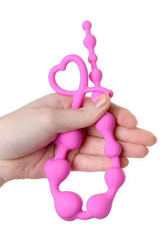 Розовая силиконовая анальная цепочка ToyFa Long Sweety 356002 (34 см)