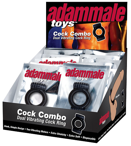 Чёрное эрекционное кольцо с вибрацией Topco Sales Adam Male Toys Cock Combo P.O.P.1486002