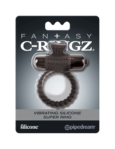 Чёрное эрекционное виброкольцо Pipedream Vibrating Silicone Super Ring PD5966-23