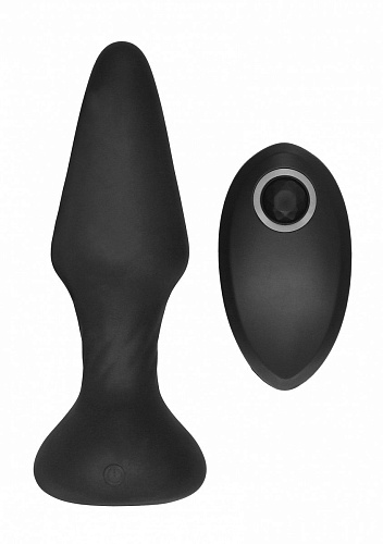 Чёрный анальный вибромассажёр Shots Media BV N 81 Rechargeable Remote Controlled Butt Plug SON081BLK (14 см)