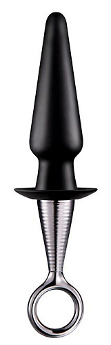 Чёрный анальный плаг с серебристой рукояткой Dream Toys ANAL PLUG WITH PLATED HANDLE 21607