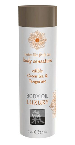 Съедобное массажное масло с ароматом зеленого чая и мандарина Shiatsu 67020