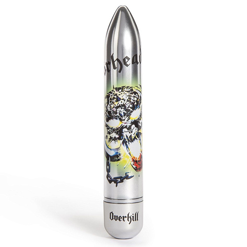 Серебряный вибратор с принтом Motorhead Overkill 7 Function Power Vibrator 58631 (18 см)