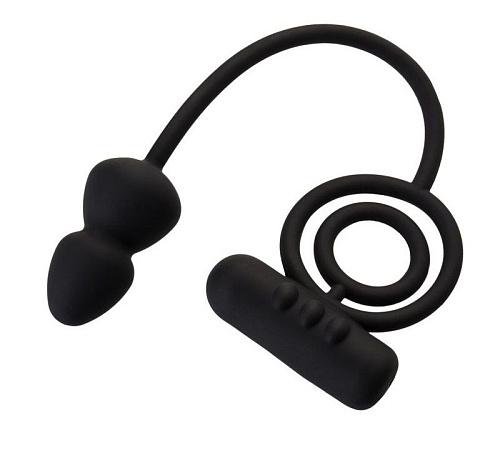 Чёрное эрекционное кольцо с вибропулькой и анальным хвостом Erotist 541305