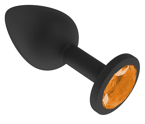 Чёрная анальная втулка с оранжевым кристаллом Сумерки богов 518-10 orange-DD (7,3 см)