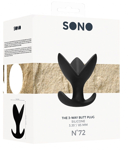 Чёрная анальная пробка-эспандер Shots Media BV No72 The 3-Way Butt Plug SON072BLK (8,5 см)