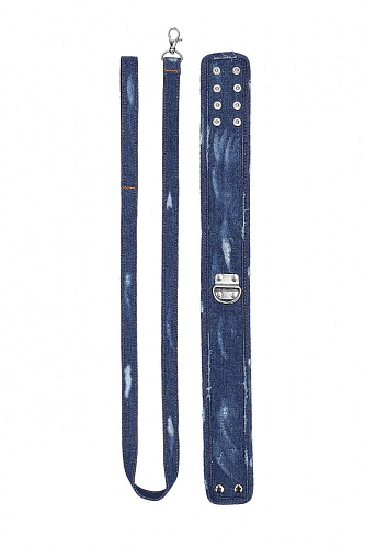Синий джинсовый ошейник Shots Media BV With Leash Roughend Denim Style OU477BLU