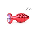 Коническая ребристая красная анальная втулка с сиреневым кристаллом Anal Jewelry Plug AR-15-S (7,1 см)