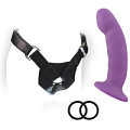 Изогнутый фаллоимитатор фиолетового цвета с креплением на регулируемом поясе Blush Novelties ADVANCED HARNESS KIT WITH CICI BL-80921 (15 см)