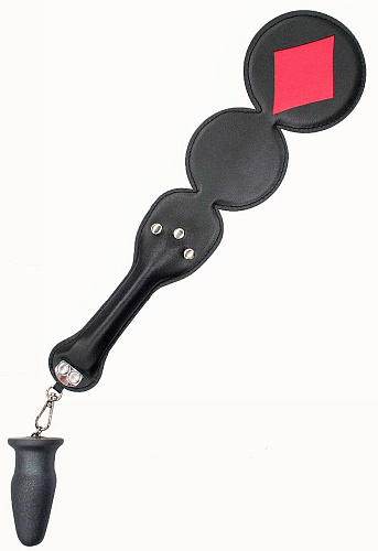 Чёрная шлёпалка с анальным плагом LOVETOY (А-Полимер) «Бубны» 520400