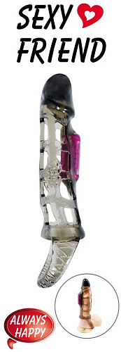 Чёрная вибронасадка с петлёй для мошонки Bior toys SF-70233 (16 см)