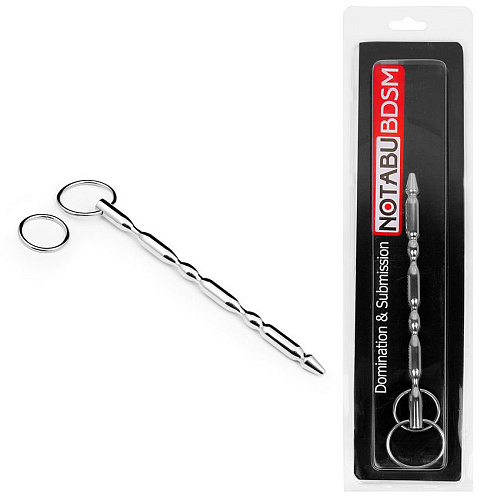 Серебристый стимулятор уретры с двумя сменными кольцами Bior toys NTU-80415