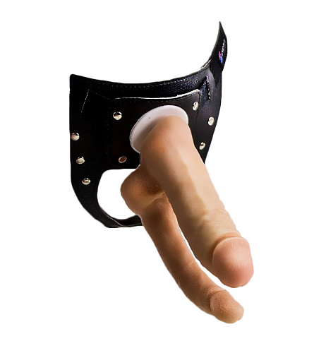 Двойной фаллоимитатор телесного цвета на трусиках с плугом LOVETOY (А-Полимер) 281903 (15 см)