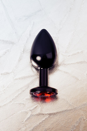 Чёрный анальный плаг с кристаллом красного цвета ToyFa 717008-59 (8,2 см)
