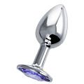 Серебристая гладкая коническая анальная пробка с фиолетовым кристаллом Штучки-дрючки 690120 (7 см)