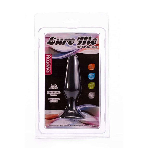 Чёрная анальная пробка с ограничительным основанием Lovetoy LURE ME Silicone Anal Plug BK18black (12,1 см)