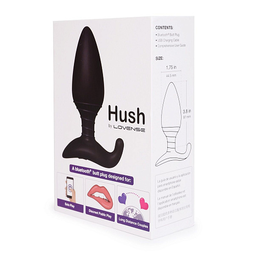 Анальная чёрная пробка с вибрацией Lovense Lovense Hush E26374 (12 см)