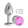 Серебристая анальная втулка с розовым кристаллом Сумерки богов 513-06 pink-DD (7 см)
