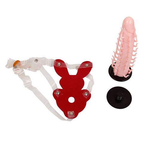 Женский страпон розового цвета на ремешках Baile BW-022040 (16 см)