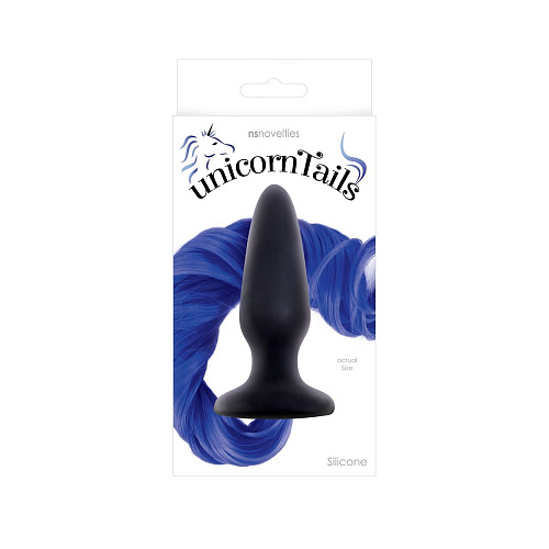 Чёрная анальная пробка с синим хвостом NS Novelties Unicorn Tails Blue NSN-0509-17